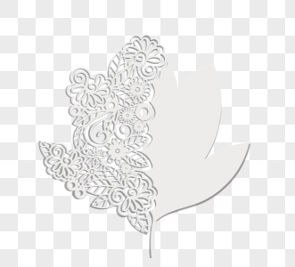 白色剪纸婚礼树叶边框图片