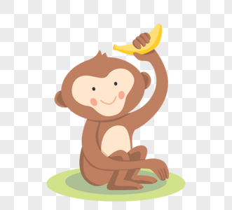 卡通风格坐着拿香蕉猴子图片