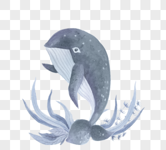 蓝色鲸鱼海洋动物手绘元素图片