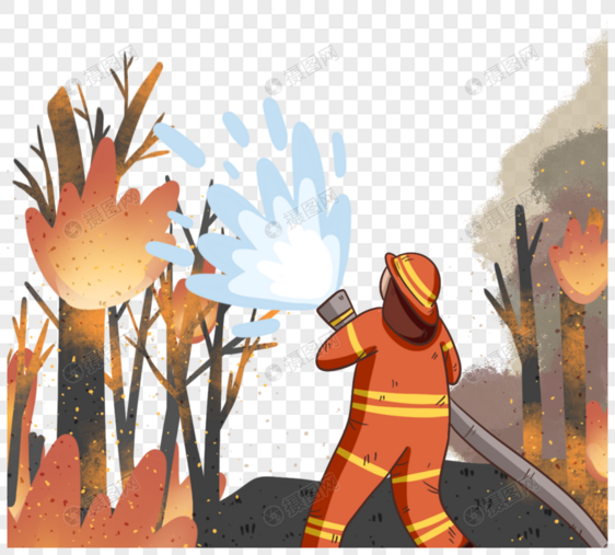 彩色手绘消防员灭火元素图片