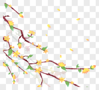 水墨风格粉色黄色春天花朵元素图片