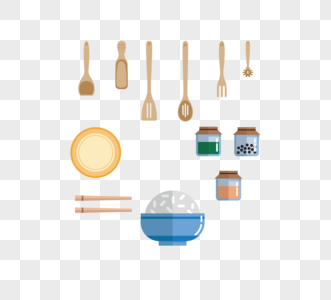 手绘卡通简单平厨房用品元素图片