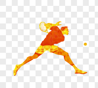 创意橙色色块网球运动人物剪影图片