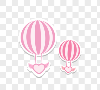 粉色卡通扁平手绘可爱热气球旅行贴纸图片