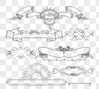 手绘复古蕾丝华丽黑白素描元素图片