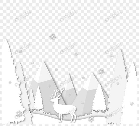 剪纸风格麋鹿雪山森林图片