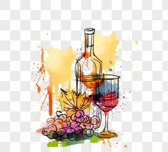 红酒酒瓶线条装饰图片