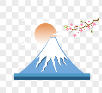 蓝色日本富士山景色图片