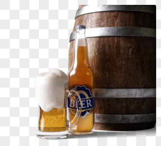 3d立体啤酒瓶啤酒桶元素图片