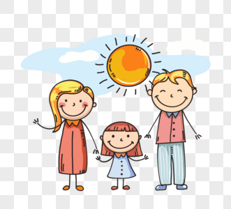 手绘太阳家庭出门图图片