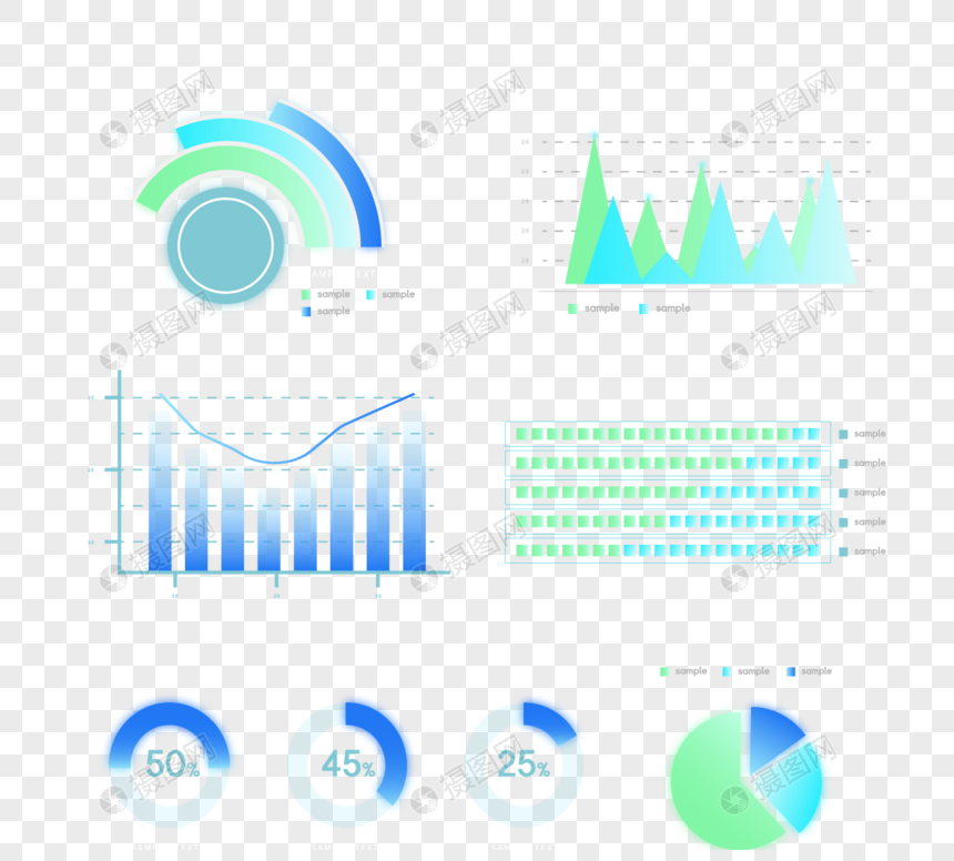 蓝绿色渐变商务数据图标组图图片