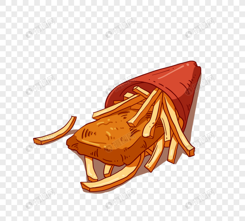 手绘英国特色食物包装炸鱼薯条