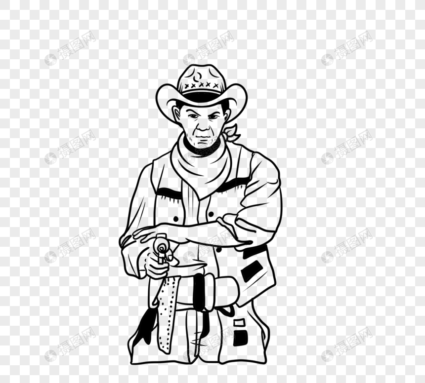 手绘线描德州牛仔