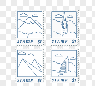 蓝色线条复古邮票图片