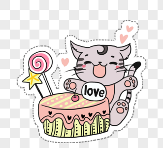 手绘可爱猫咪蛋糕卡通图片