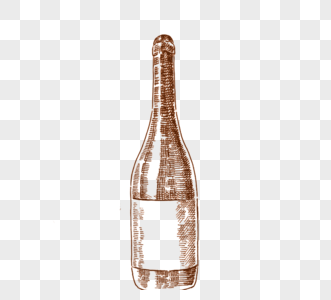 一瓶棕色手绘酒和玻璃酒瓶高清图片