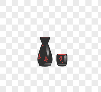 红黑色日本清酒酒具平面元素图片