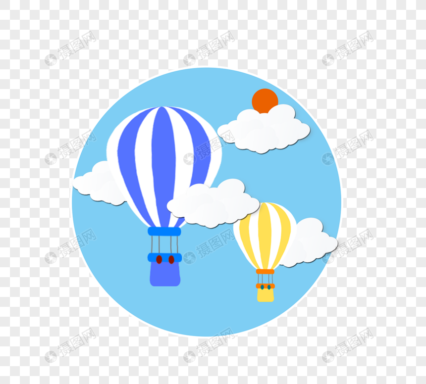 热气球扁平化卡通矢量元素图片