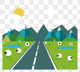 草原雪山羊群高速公路图片