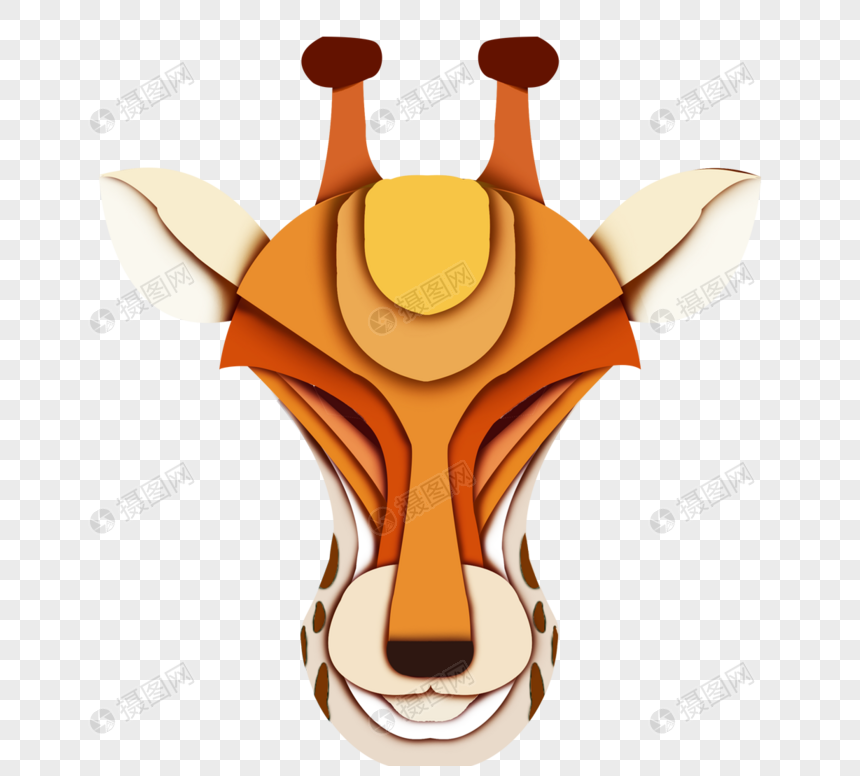 剪纸风长颈鹿动物头像图片