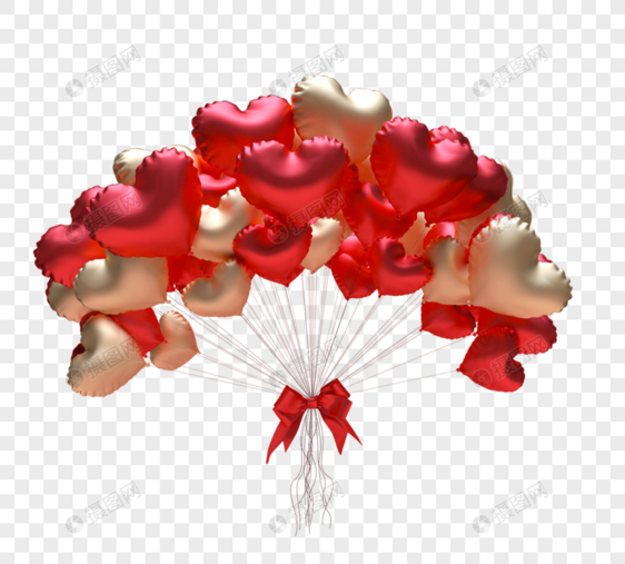 一堆红色浪漫立体声爱情气球模型图片