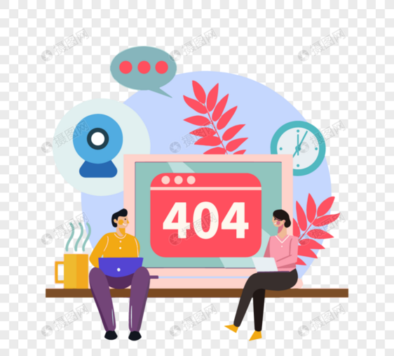 手绘商务电脑404出错图片