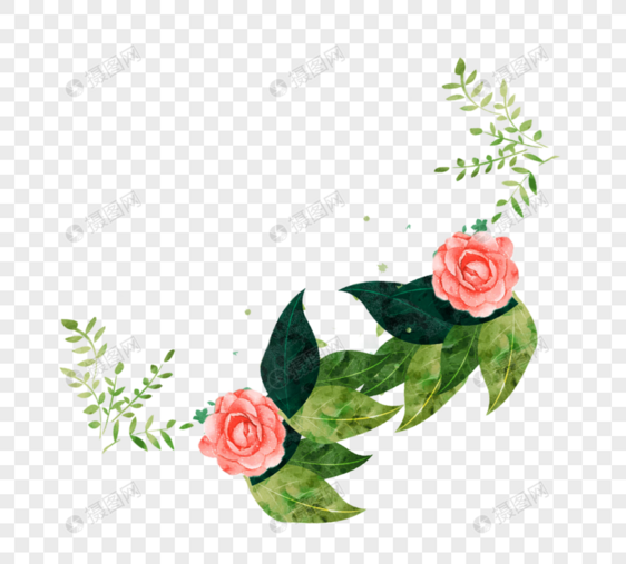 粉色春天玫瑰花植物手绘边框图片