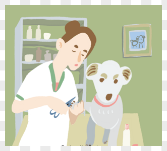 春夏秋冬一张图宠物美容师手绘插图狗指甲素材