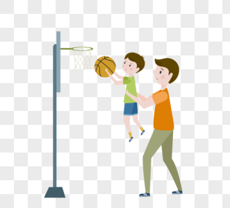 绿色扁平父亲与孩子打篮球元素图片