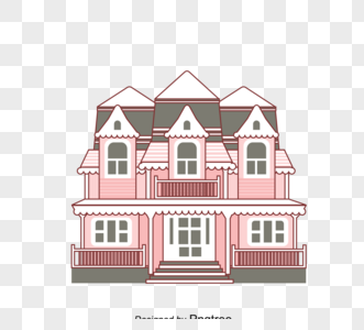 粉色MBE风格小房子建筑图片