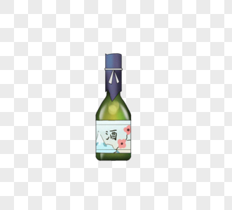 绿色日本清酒樱花平面元素图片