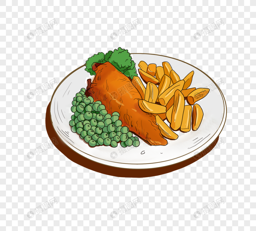 英国炸鱼薯条特色美食元素