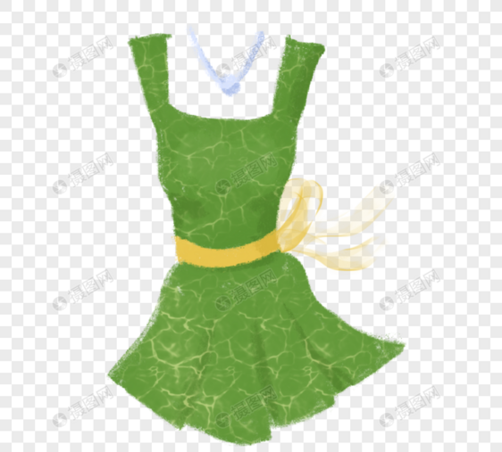 夏日时尚绿色连衣裙手绘元素图片