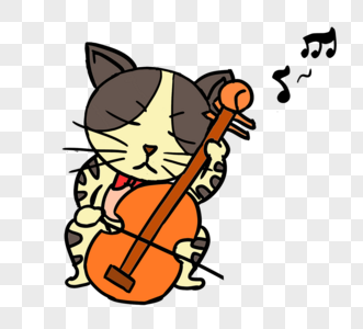 灰色花猫拉大提琴卡通元素图片