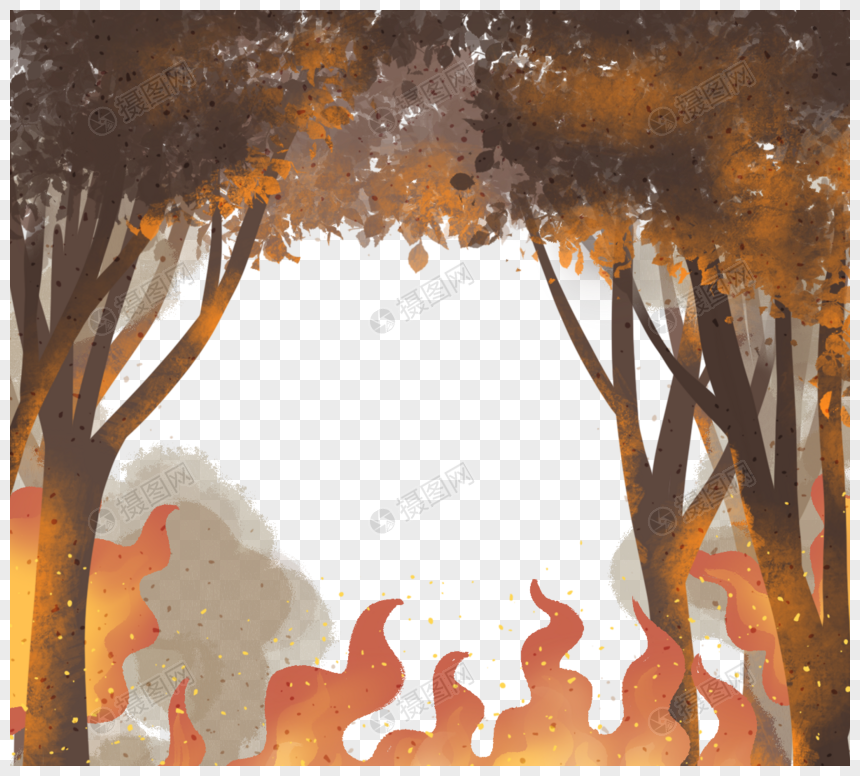 手绘风格森林大火元素图片
