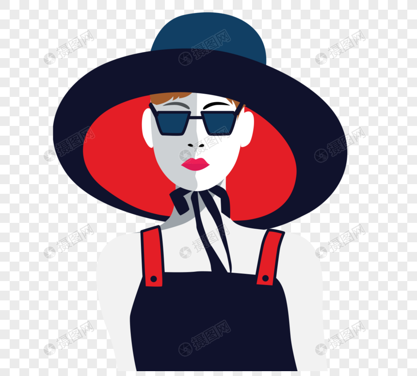 红黑复古时尚风格戴墨镜短发女性元素
