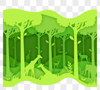 绿色环保森林动物剪纸元素图片