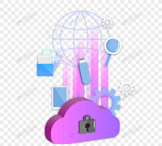 紫色立体互联网安全系统元素图片