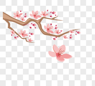 粉红樱花树花朵飘散元素图片