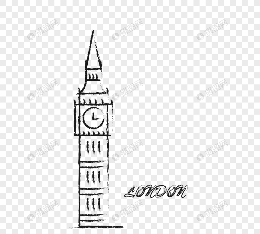 英国英式大本钟手绘创意建筑元素