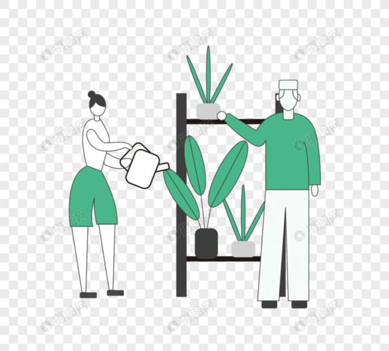 卡通手绘绿色浇水植物图片