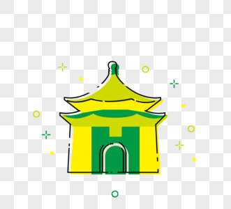 彩色荧光黄绿描边台湾建筑MBE风格元素图片