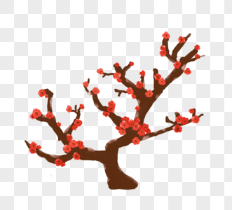 红色水彩风格梅花树图片