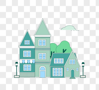 绿色线条描边风格小房子图片