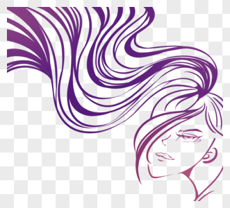 创意手绘线条紫色卷发女人侧脸图片