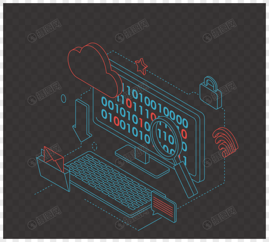 蓝色线条大数据分析电脑图片