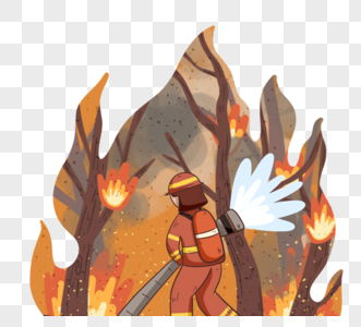 创意卡通消防员灭火元素高清图片