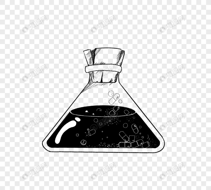 黑白手绘药水瓶子线稿