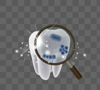 放大镜观察牙齿细菌图片