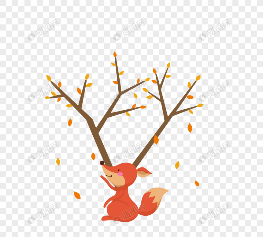 动画片逗人喜爱狐狸在秋天看叶子图片